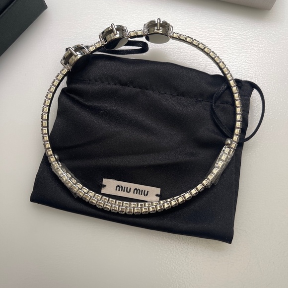 NEW MIU MIU Necklace Choker Crystal Rhinestones Silver with box and dust bag - Picture 3 of 8